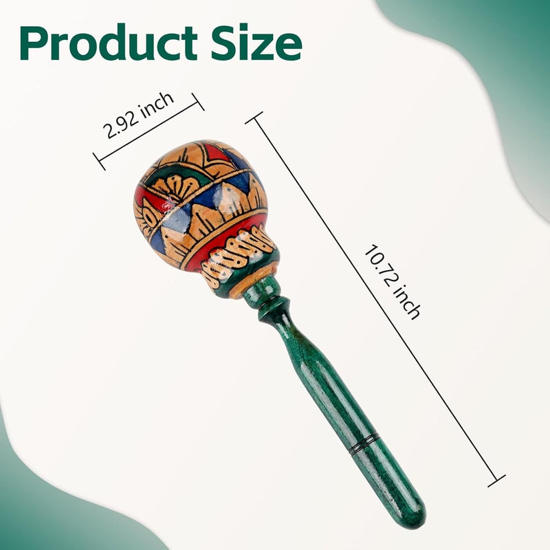 GOGHOST 1 Pack Handmade Wooden Maraca for Adults, 10.7" Professional African Hand Percussion Rattles, Handpaint Rumba Shaker Musical Instrument, Fiesta Mexican Party Favors(Green) - Image 2
